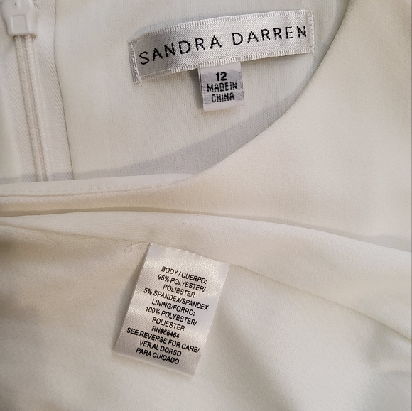 SANDRA DARREN STRETCH MULTI COLOR SHEATH DRESS EXTENDED SHOULDER BOATNECK SZ 12 - Picture 6 of 8